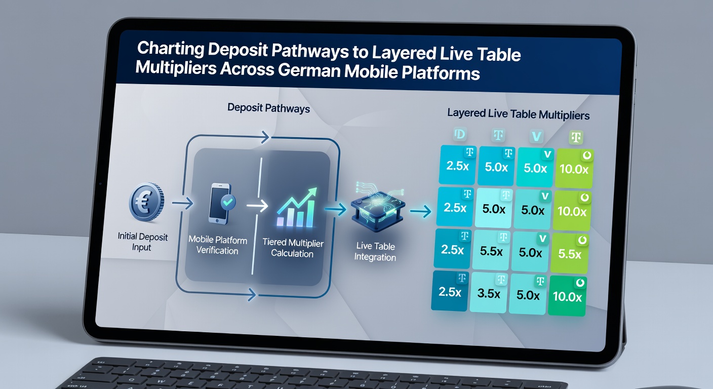 Mobile Live-Tisch-Oberfläche mit sichtbaren Multiplikator-Stufen und Einzahlungsoptionen